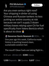 Screenshot from Mickelson's repost of Newsom's claim / Source: @PhilMickelson on X